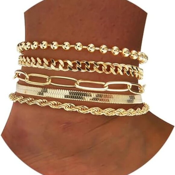 Large Gold Anklets Set 14K Gold-Plated Waterproof Adjustable Dainty Jewelry - Picture 1 of 7